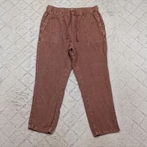 Pilcro Pants Womens M Brown Washed Linen Blend Crop Taper Minimal Boho